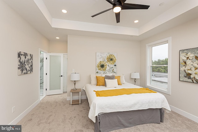 512 Marshall Ave, Pikesville, MD 21208 - carpeted bedroom with recessed lighting, a raised ceiling, and a ceiling fan