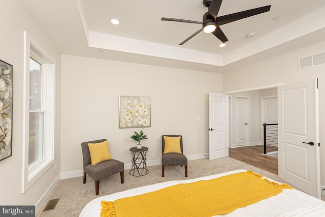 512 Marshall Ave, Pikesville, MD 21208 - carpeted bedroom with a raised ceiling, recessed lighting, and a ceiling fan