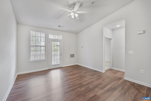 945 Dorchester Pl Unit 306, Charlottesville, VA 22911 - spare room featuring dark wood-type flooring, a ceiling fan, and a pendent fire sprinkler