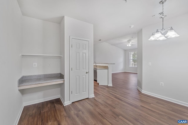 945 Dorchester Pl Unit 306, Charlottesville, VA 22911 - hall with dark wood finished floors, vaulted ceiling, and a chandelier