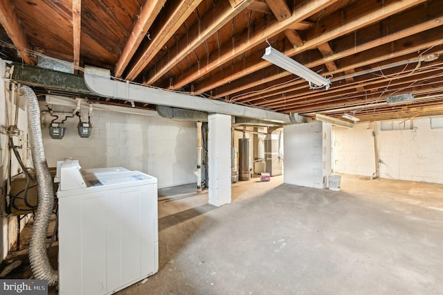 1126 Gleneagle Rd, Baltimore, MD 21239 - unfinished basement featuring independent washer and dryer and gas water heater