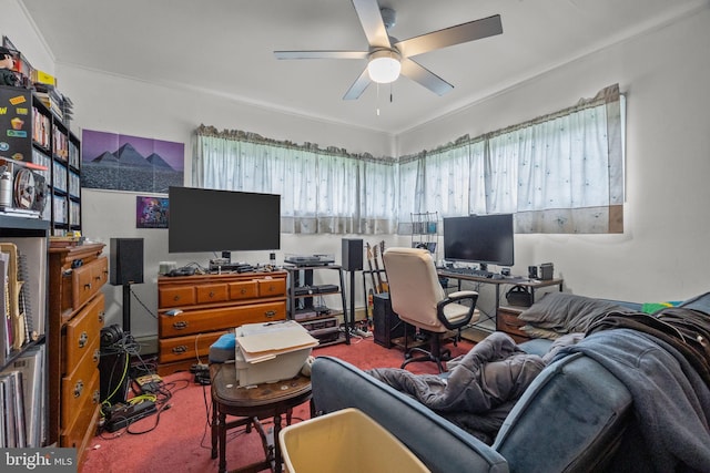 65 Silverspruce Rd, Levittown, PA 19056 - living room featuring a ceiling fan and an office area
