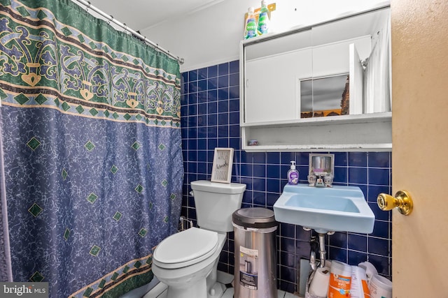 65 Silverspruce Rd, Levittown, PA 19056 - bathroom featuring tile walls and a shower with shower curtain