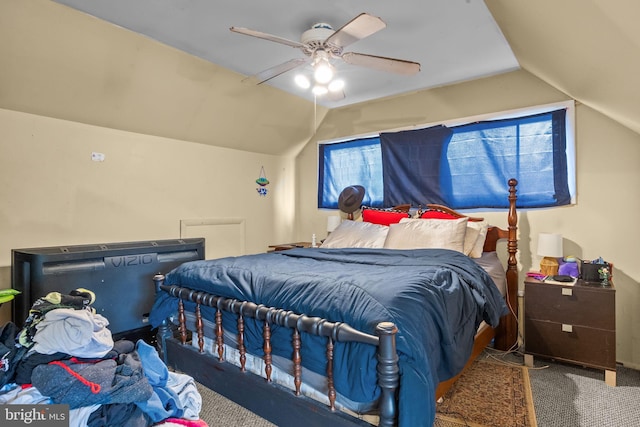 65 Silverspruce Rd, Levittown, PA 19056 - carpeted bedroom with vaulted ceiling and ceiling fan