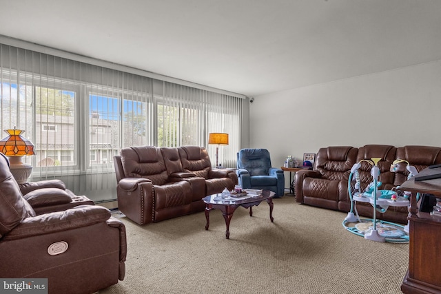 65 Silverspruce Rd, Levittown, PA 19056 - living room with healthy amount of natural light, carpet flooring, and a baseboard radiator