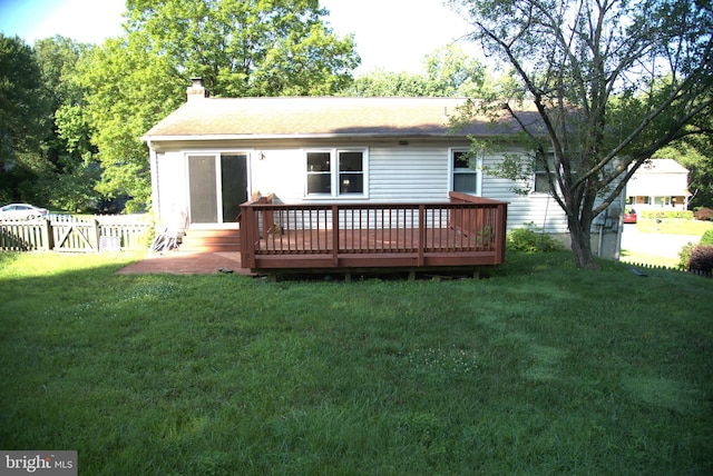 11876 Catoctin Dr, Woodbridge, VA 22192 - rear view of property with a wooden deck, a chimney, and a gate