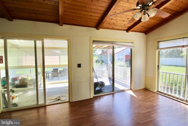 6535 Gravel Branch Rd, Hurlock, MD 21643 - unfurnished room featuring wooden ceiling, wood finished floors, plenty of natural light, and a ceiling fan