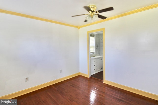 6535 Gravel Branch Rd, Hurlock, MD 21643 - unfurnished room with ornamental molding, a ceiling fan, and dark wood-type flooring