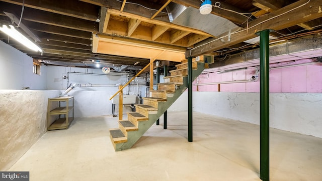 253 Roosevelt St, Bristol, PA 19007 - unfinished basement with stairs and a sink