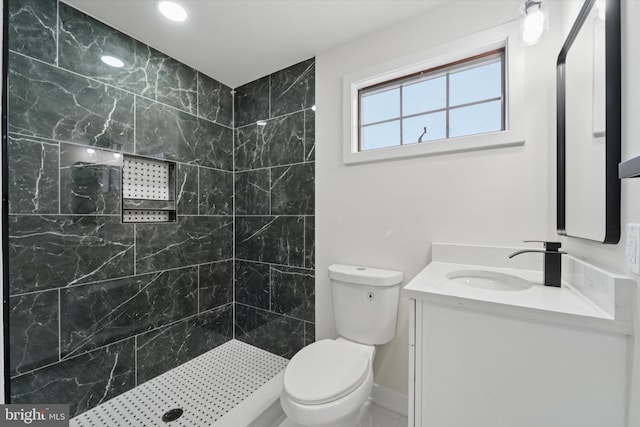 932 Cropwell Rd, Cherry Hill, NJ 08003 - bathroom featuring vanity, a tile shower, and recessed lighting