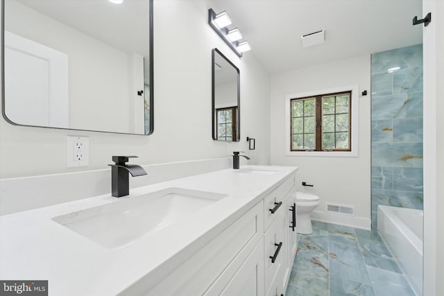 932 Cropwell Rd, Cherry Hill, NJ 08003 - full bathroom with marble look tiles, double vanity, and  shower combination