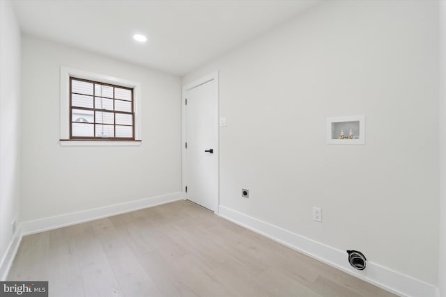 932 Cropwell Rd, Cherry Hill, NJ 08003 - laundry room with electric dryer hookup, hookup for a washing machine, light wood-type flooring, and recessed lighting