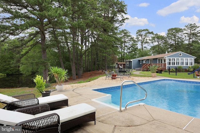 6 Shore Cir, Browns Mills, NJ 08015 - outdoor pool featuring a patio, a wooden deck, and outdoor dining area