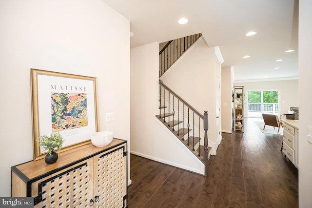 106 Pear Blossom Rd, Stafford, VA 22554 - stairs featuring wood finished floors, recessed lighting, and crown molding