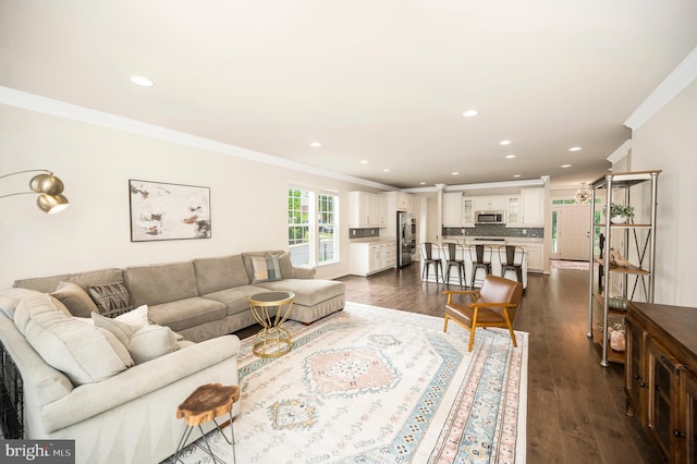 106 Pear Blossom Rd, Stafford, VA 22554 - living room with crown molding, dark wood-style flooring, and recessed lighting
