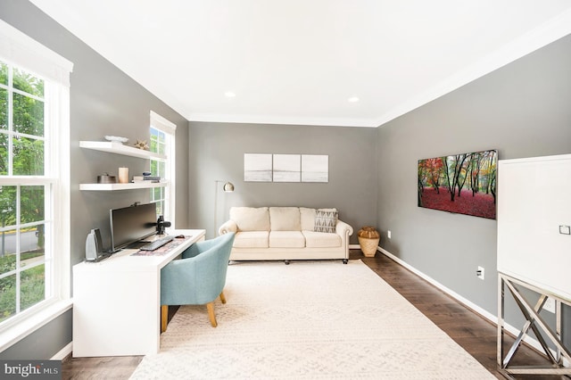 106 Pear Blossom Rd, Stafford, VA 22554 - office area featuring dark wood finished floors and crown molding
