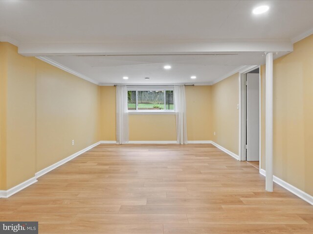 5415 Juliet St, Springfield, VA 22151 - basement with crown molding, light wood-type flooring, and recessed lighting