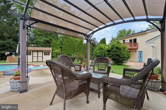 4133 Dana Ln, Lafayette Hill, PA 19444 - view of patio with a pergola, a shed, an outdoor pool, and outdoor lounge area