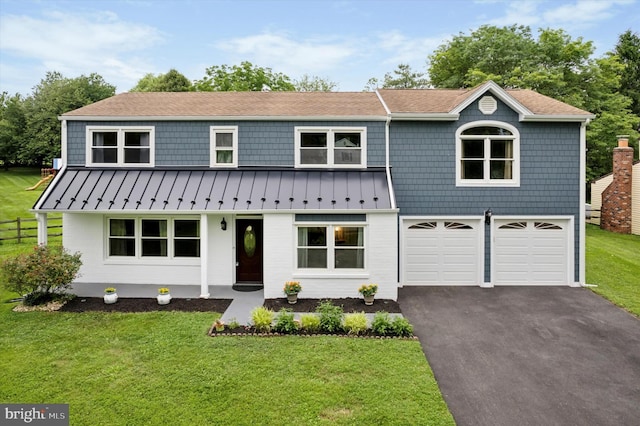 4133 Dana Ln, Lafayette Hill, PA 19444 - view of front of home with a standing seam roof, asphalt driveway, an attached garage, and roof with shingles
