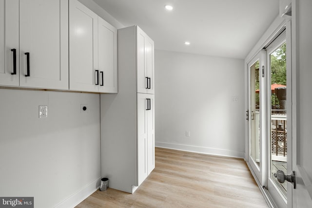 221 Ford St, Conshohocken, PA 19428 - laundry room with hookup for an electric dryer, cabinet space, light wood finished floors, and recessed lighting