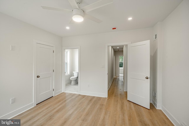 221 Ford St, Conshohocken, PA 19428 - unfurnished bedroom featuring light wood-style flooring, connected bathroom, and recessed lighting