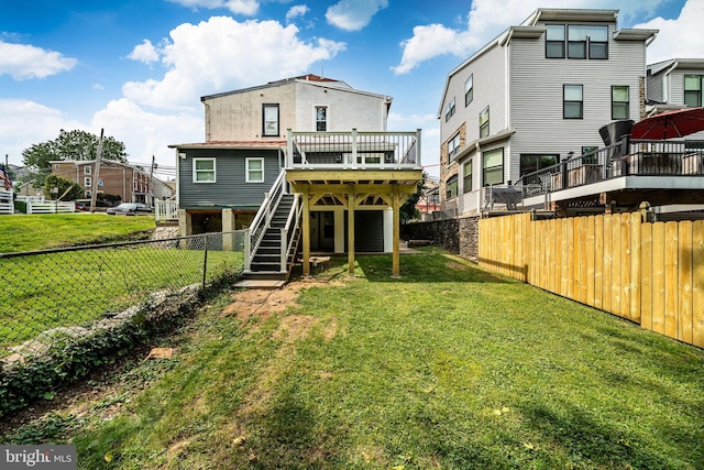 221 Ford St, Conshohocken, PA 19428 - rear view of property featuring stairs, a wooden deck, and a fenced backyard
