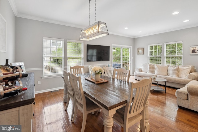 52 Ocean Breeze Ct, Manahawkin, NJ 08050 - dining room featuring recessed lighting, wood-type flooring, and ornamental molding