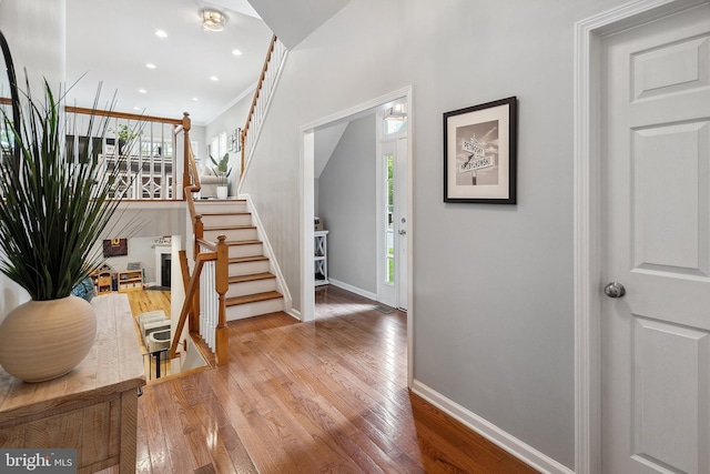 52 Ocean Breeze Ct, Manahawkin, NJ 08050 - entryway featuring wood finished floors, stairway, and recessed lighting