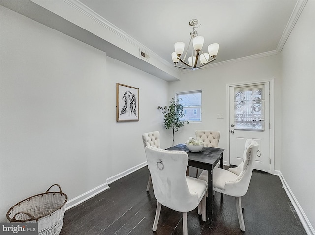 3922 Woodridge Rd, Baltimore, MD 21229 - dining area featuring a chandelier, crown molding, and dark wood-type flooring