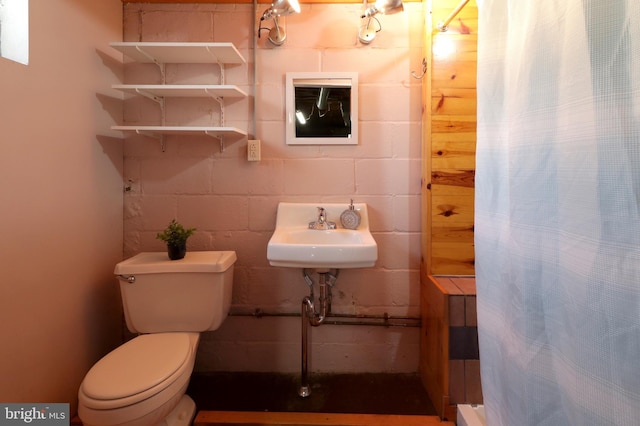 1203 Old Boalsburg Rd, State College, PA 16801 - full bathroom with concrete block wall and curtained shower