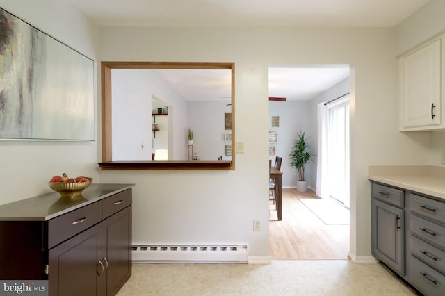 1239 Circleville Rd, State College, PA 16803 - kitchen featuring a baseboard heating unit, gray cabinetry, and light countertops