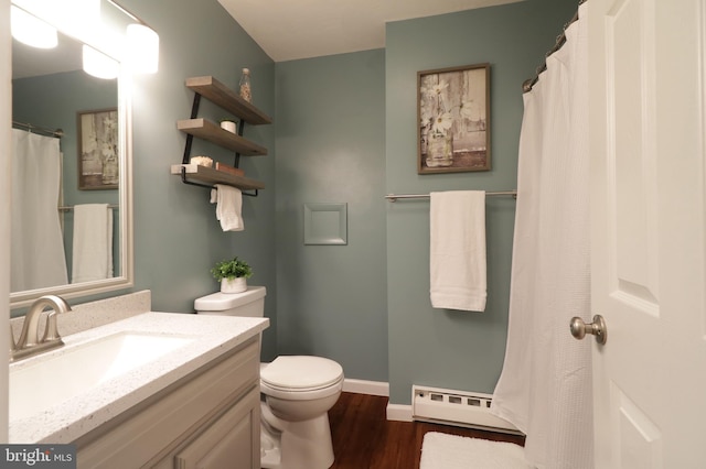 1239 Circleville Rd, State College, PA 16803 - bathroom featuring baseboard heating, vanity, and wood finished floors