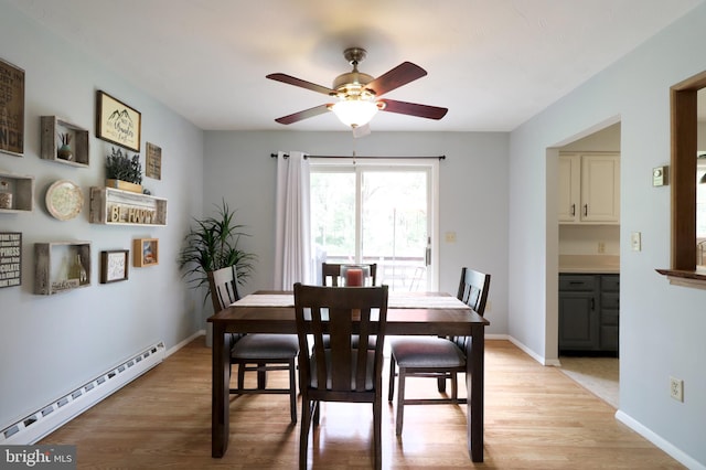 1239 Circleville Rd, State College, PA 16803 - dining room with a baseboard heating unit, light wood-style floors, and ceiling fan