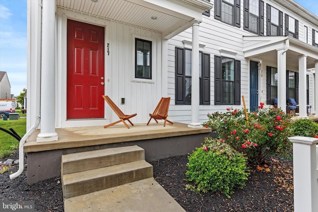 217 Hoke Farm Way, Mechanicsburg, PA 17050 - view of exterior entry with board and batten siding and covered porch