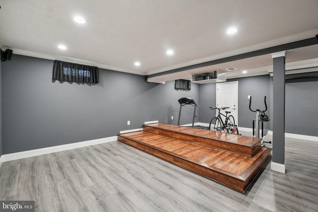 16041 Macedonia Dr, Woodbridge, VA 22191 - workout room with recessed lighting, wood finished floors, and crown molding