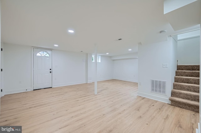 3814 Cedardale Rd, Baltimore, MD 21215 - basement with stairway, light wood-type flooring, plenty of natural light, and recessed lighting