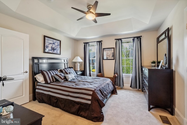 3716 Taft Ave, Alexandria, VA 22304 - bedroom with a raised ceiling, light carpet, and ceiling fan