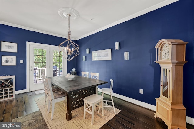 2596 Twin Birch Rd, Hanover, MD 21076 - dining area featuring a chandelier, wood-type flooring, and ornamental molding