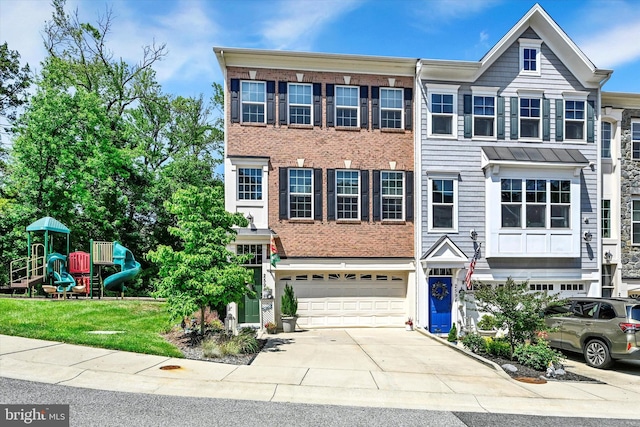 2596 Twin Birch Rd, Hanover, MD 21076 - view of property with driveway, an attached garage, and a playground