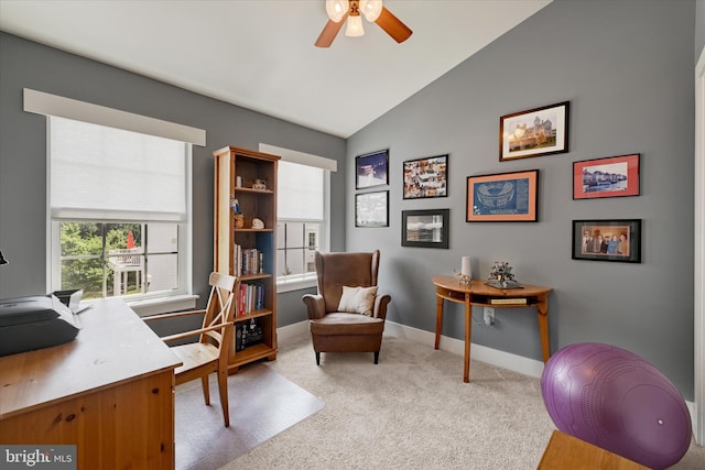 2596 Twin Birch Rd, Hanover, MD 21076 - office with a ceiling fan, carpet floors, and vaulted ceiling