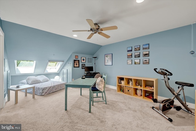 2596 Twin Birch Rd, Hanover, MD 21076 - home office featuring carpet flooring, lofted ceiling, a skylight, a ceiling fan, and recessed lighting