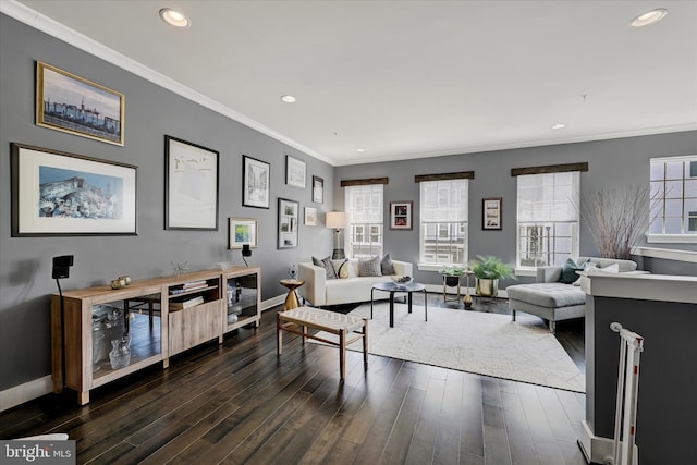 2596 Twin Birch Rd, Hanover, MD 21076 - living room with recessed lighting, dark wood finished floors, and crown molding