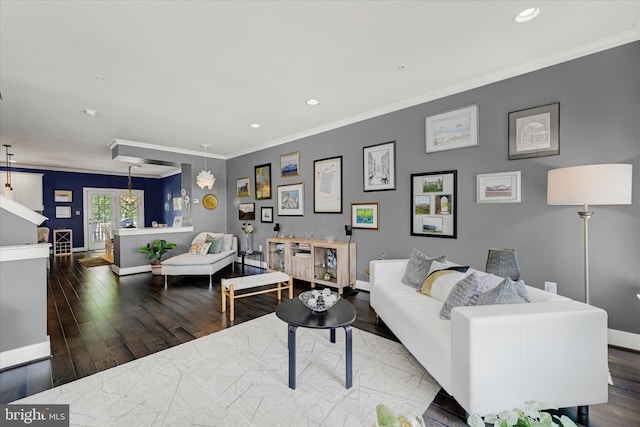 2596 Twin Birch Rd, Hanover, MD 21076 - living area featuring ornamental molding, hardwood / wood-style floors, and recessed lighting