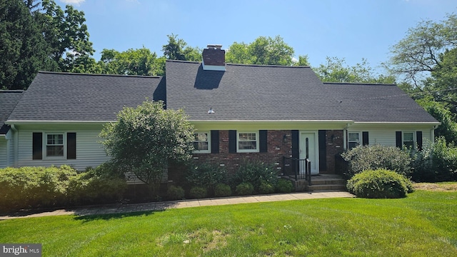 9 Morningside Dr, Pennington, NJ 08534 - cape cod-style house featuring a front lawn, a chimney, and roof with shingles