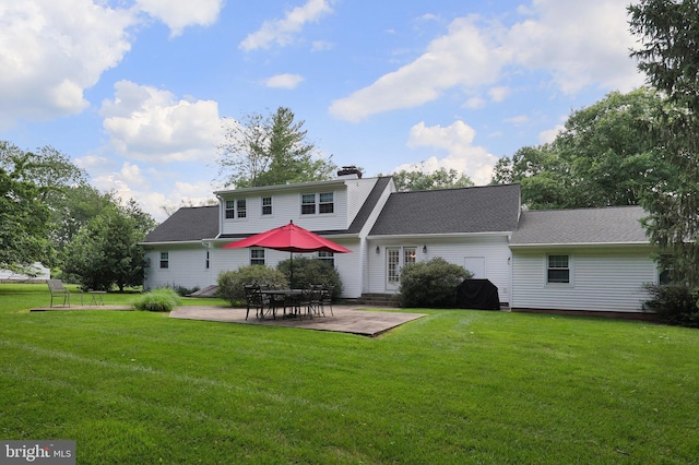 9 Morningside Dr, Pennington, NJ 08534 - rear view of property featuring a patio area, a lawn, a chimney, and roof with shingles