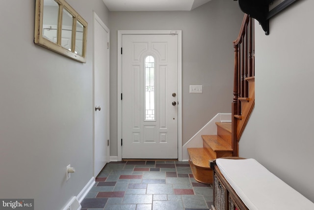 9 Morningside Dr, Pennington, NJ 08534 - foyer entrance featuring stairway and stone tile floors