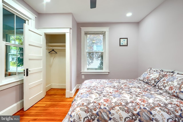 2721 Louise Ave, Baltimore, MD 21214 - bedroom featuring light wood-style flooring, a closet, recessed lighting, and a ceiling fan