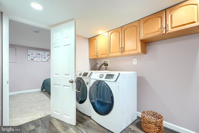 2721 Louise Ave, Baltimore, MD 21214 - laundry area with cabinet space, separate washer and dryer, and dark wood-type flooring