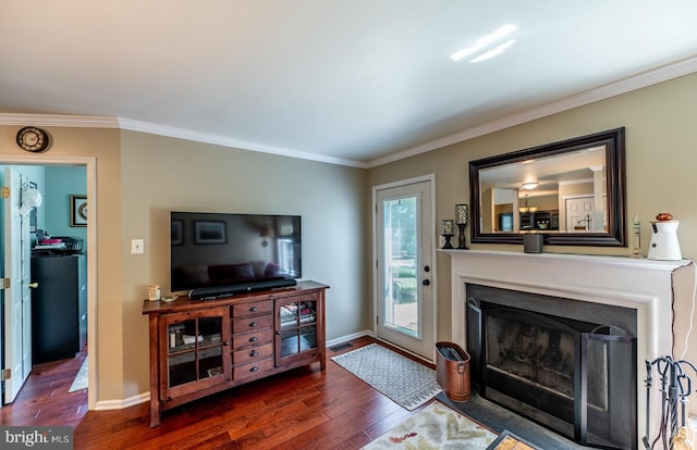 619 Hamilton St, Collegeville, PA 19426 - living area with wood finished floors, ornamental molding, and a fireplace
