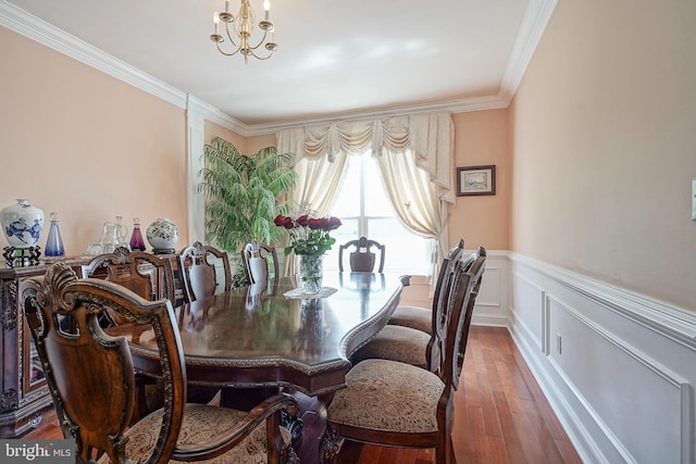 8 Cove Ct, Hainesport, NJ 08036 - dining space with a chandelier, hardwood / wood-style flooring, ornamental molding, and a wainscoted wall